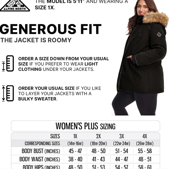 Alpine North Women’s 4X Vegan Down Parka with Faux Fur Hood (Plus Size) - Picture 6 of 6